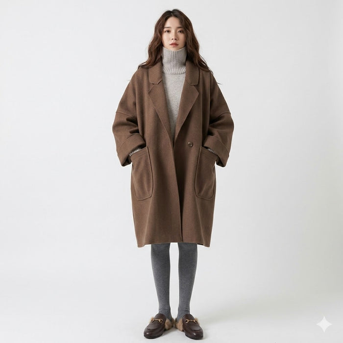 Romilly | Womens Warm Loose Oversized Longline Wool Blend Coat with Pockets