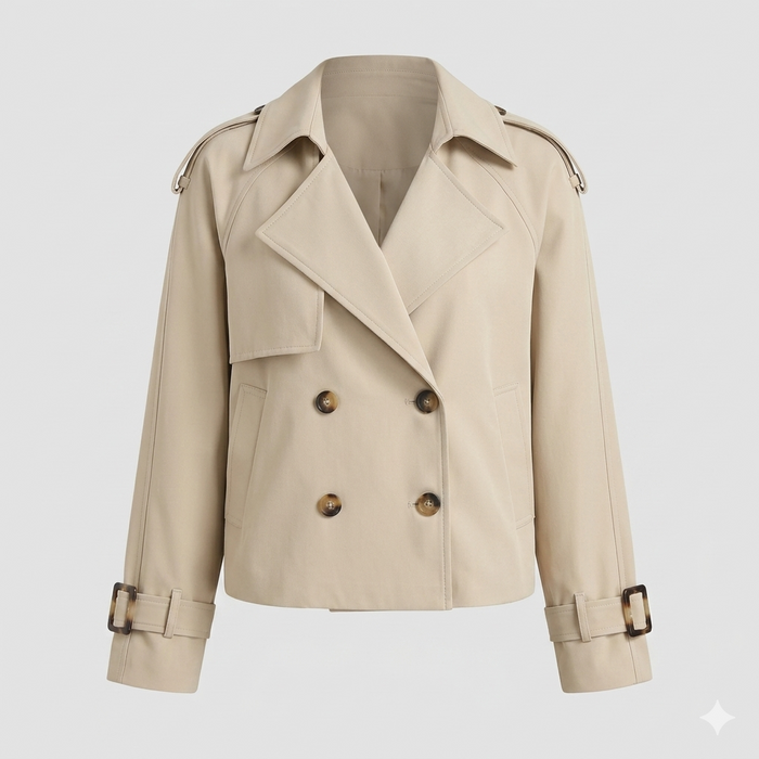 Isolde | Womens Chic Elegant Cropped Double Breasted Trench Coat