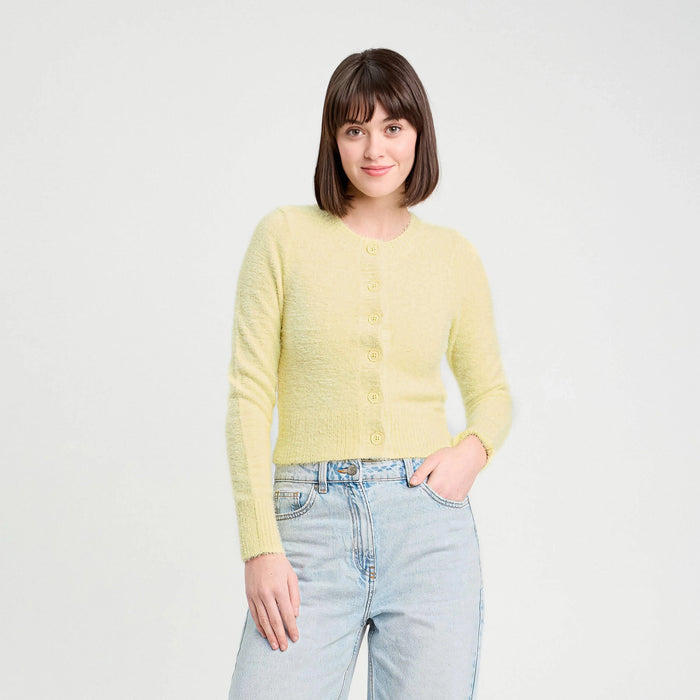 Natasha | Womens Cozy Soft Fluffy Cropped Button Front Knit Cardigan