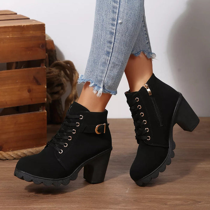 Joanna | Womens Casual Comfy Soft Lined Block Heel Zip Boots